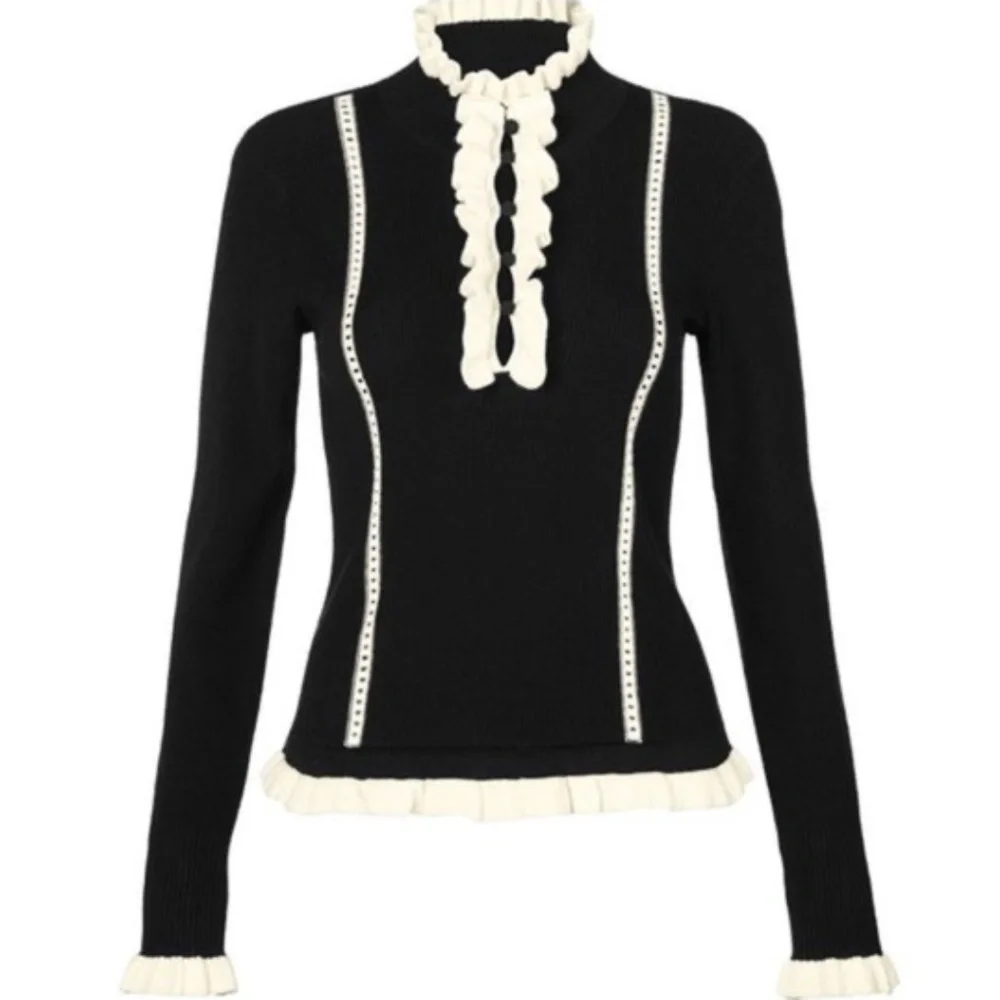 Cabi Adorn Black Ruffle sweater SIZE S - Picture 2 of 6